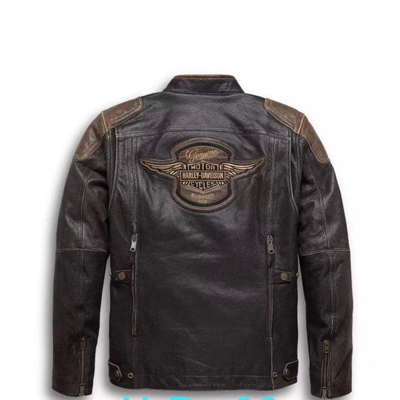 Harley Davidson Men's Triple Vent System Trostel Distressed Leather Biker Jacket - Picture 2 of 4